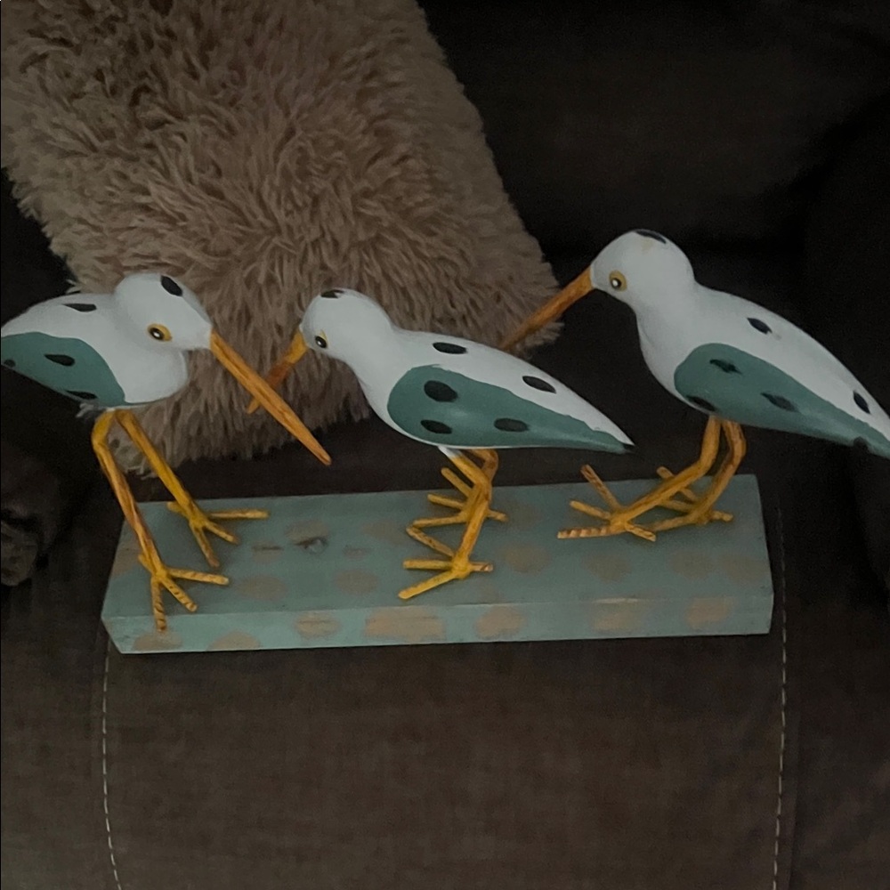 Decorative Three-Bird Accent - White and Teal with Yellow Legs